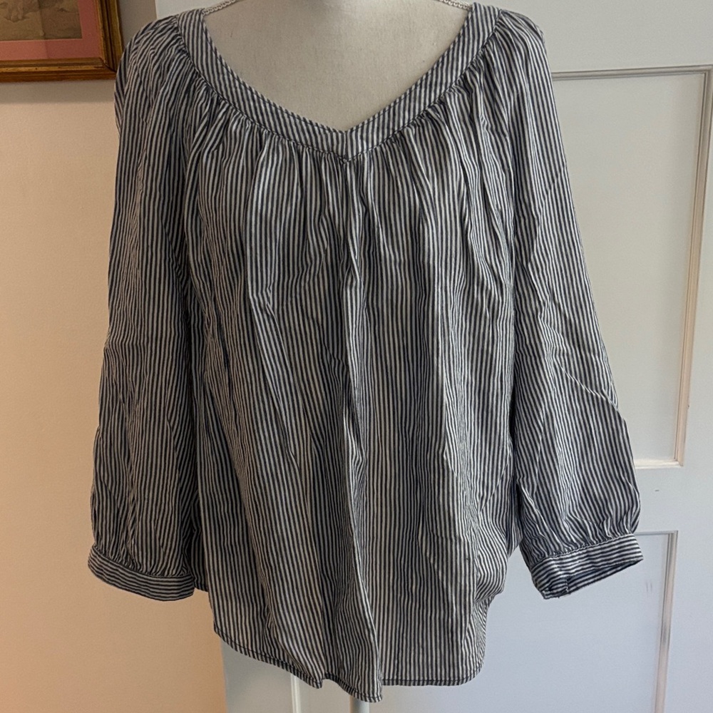 St. John's Bay Bluish gray and White Striped Blouse